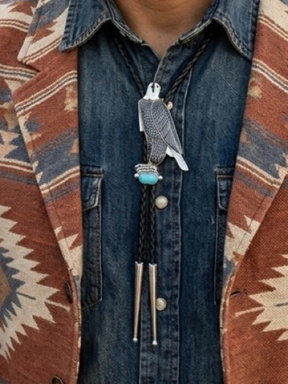 Paul Peyketewa Jr Zuni Native American Sterling Silver Multi Stone Eagle Bolo